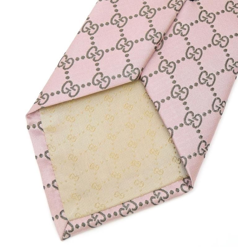 グッチ GUCCI ネクタイ GG柄 ワイドタイ ダブルG ピンク シルク100