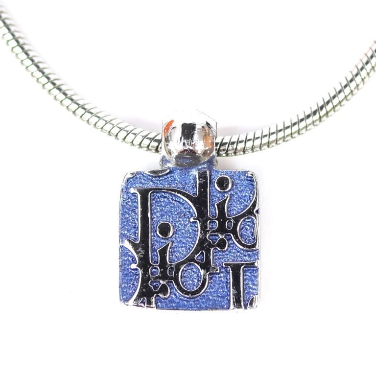 C ディオール Christian Dior ペンダントネックレス トロッター ロゴ ブルー