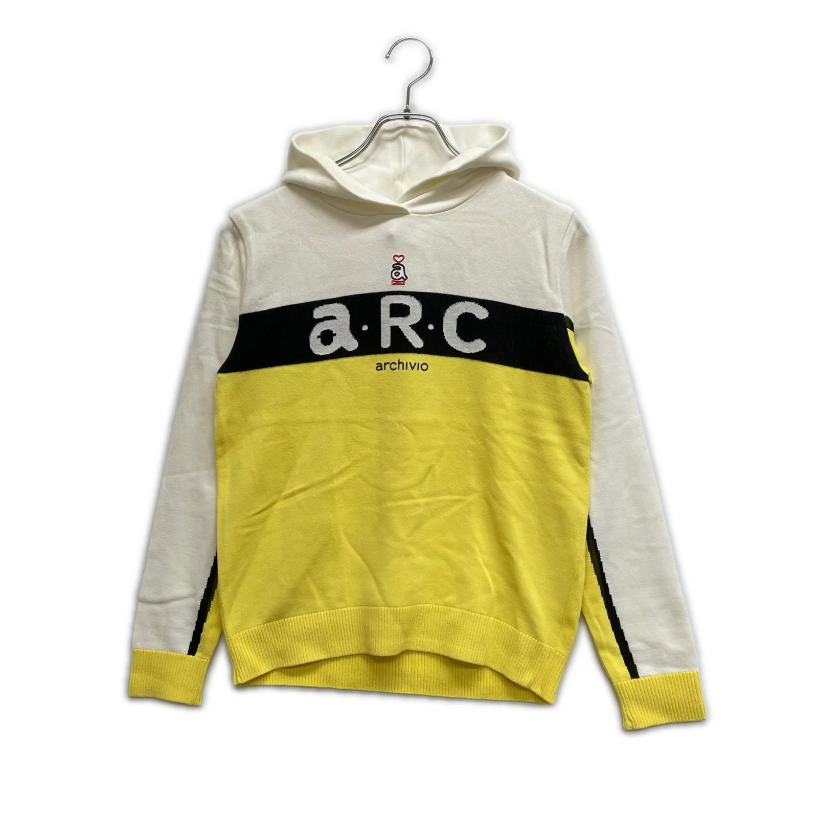 レディース アルチビオ archivio セーター 38 M 白×黄色×黒 フード付き 春秋