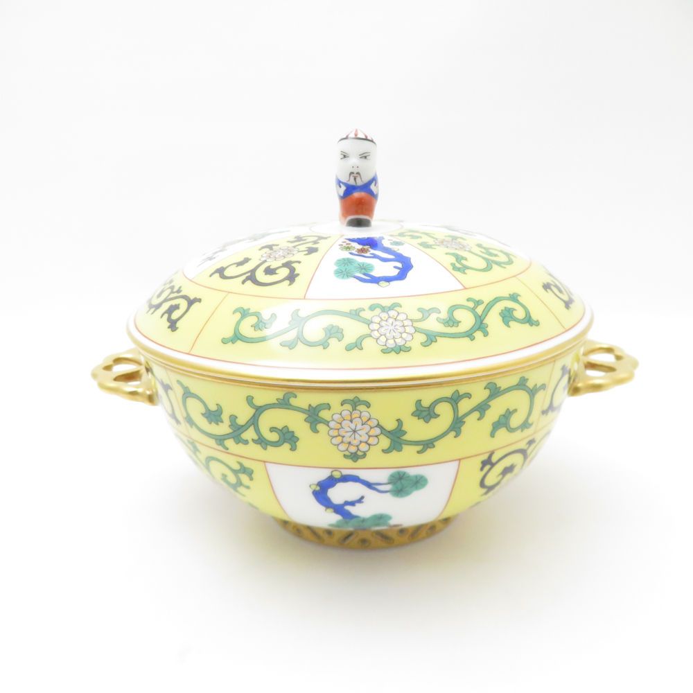 Herend ヘレンド シノワズリ 西安の黄 SJ マンダリンおじさん シュガーポット 175周年 蓋物 小物入れ ペインターサイン入 SU13236S2