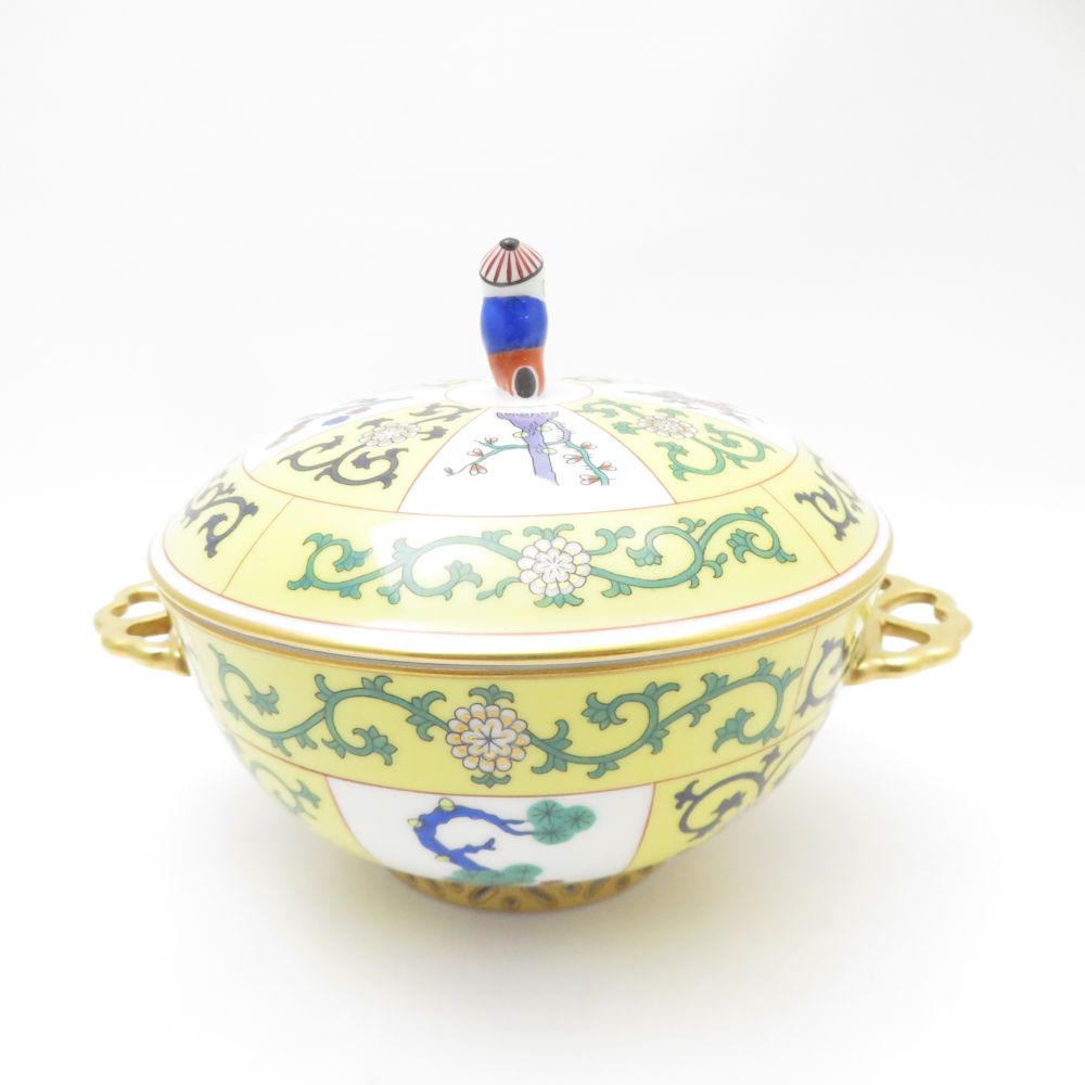 Herend ヘレンド シノワズリ 西安の黄 SJ マンダリンおじさん シュガーポット 175周年 蓋物 小物入れ ペインターサイン入 SU13236S2