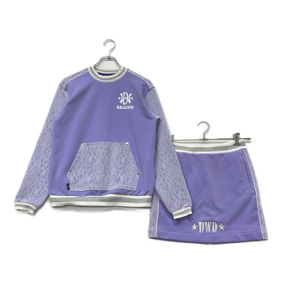 レディース ダンスウィズドラゴン DANCE WITH DRAGON セットアップ 2 M 紫 パープル 長袖クルーネックプルオーバー×スカート
