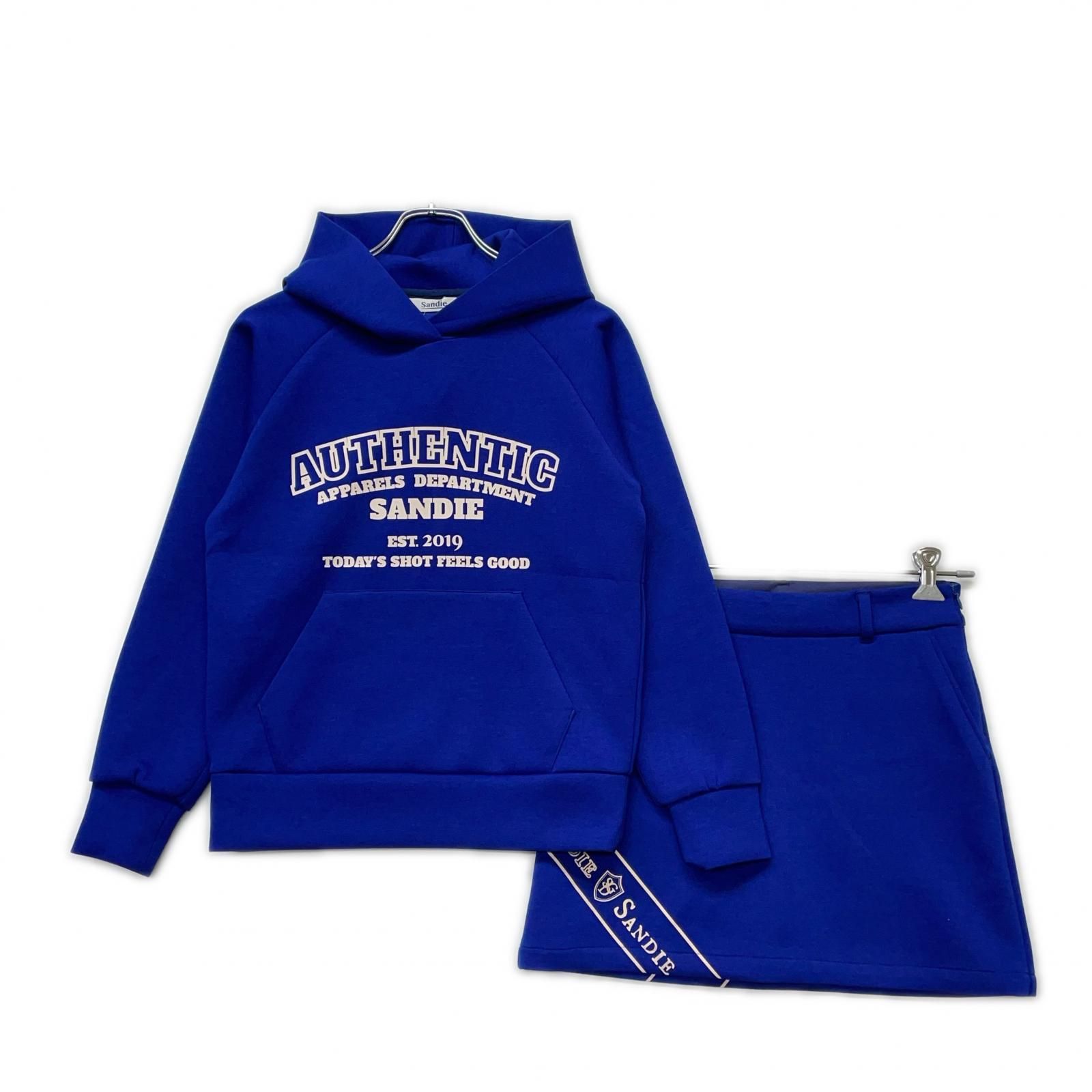 ♥品 レディース サンディ sandie セットアップ S ブルー 青 ダンボールニット 長袖フーディー×スカート