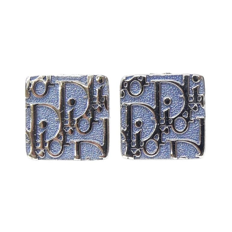 C ディオール Christian Dior トロッター イヤリング ロゴ ブルー