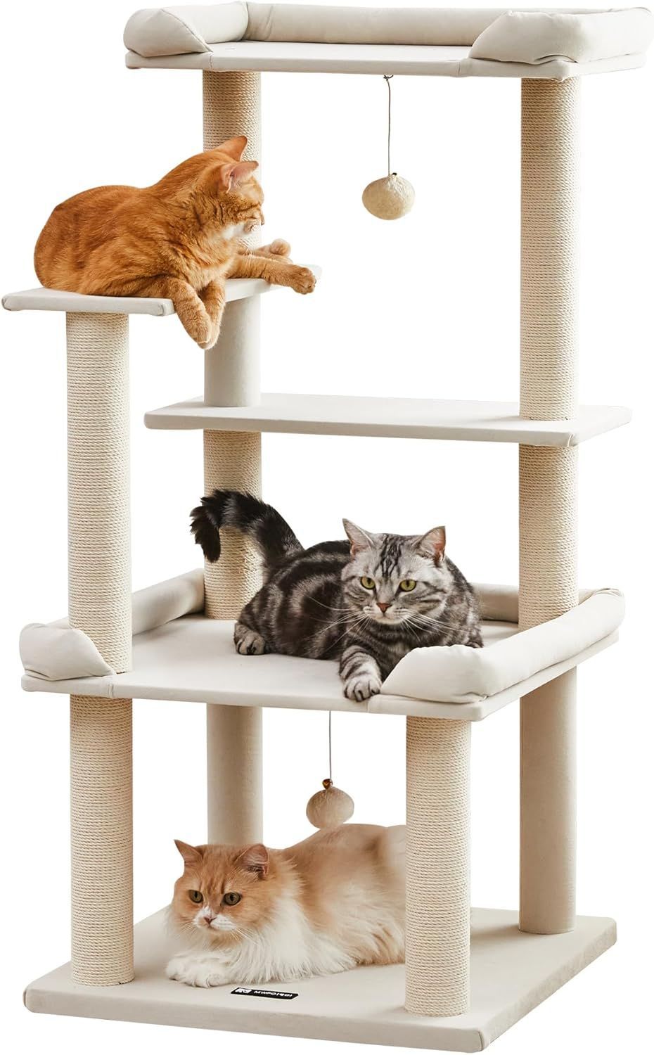MWPO 猫タワー 新素材 大型猫 シニア猫 据え置き 安定感 多頭飼い 爪とぎ 猫ベッド シンプル 114cm ベージュ 954F