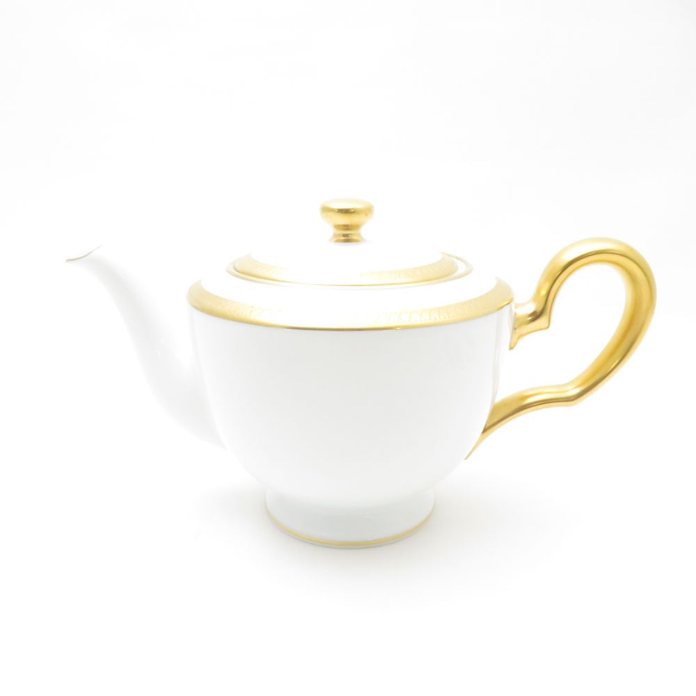 OKURA 大倉陶園 片葉金蝕 ティーポット 小 幅20cm 茶器 ゴールド×ホワイト SC9303E1