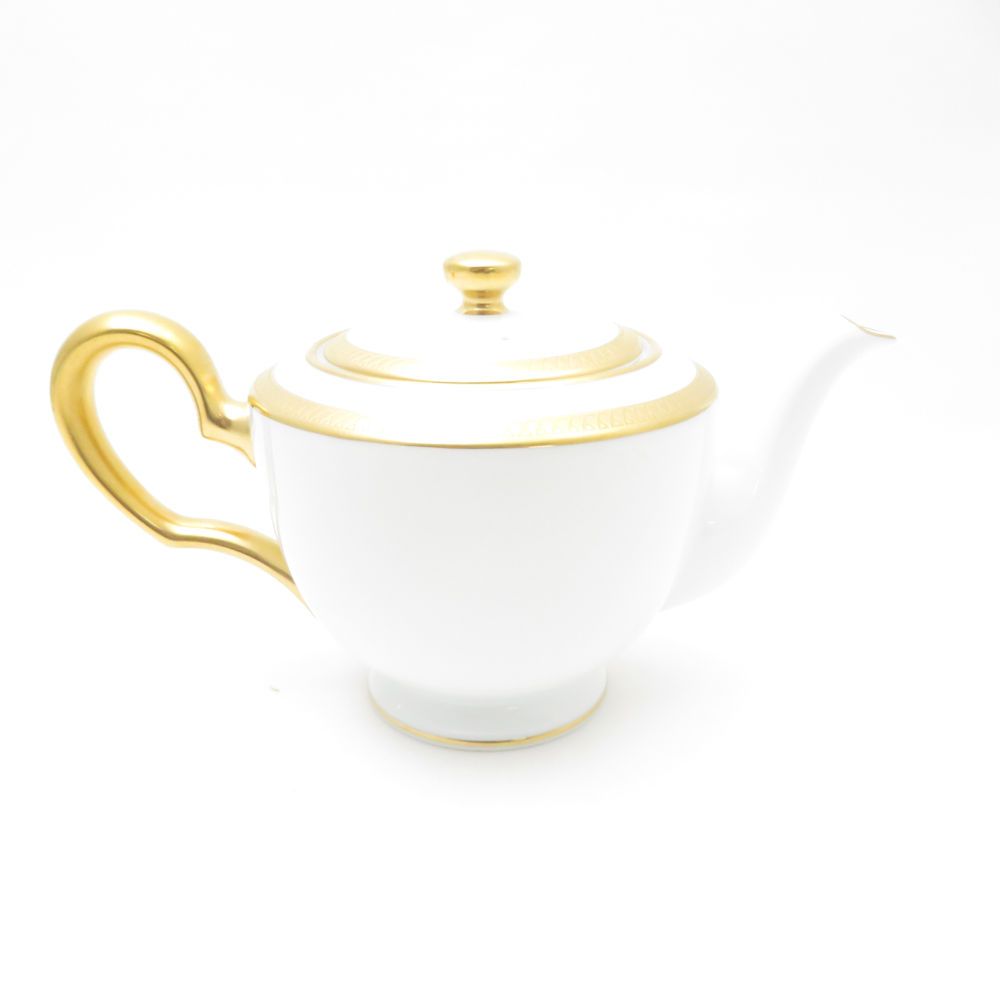 OKURA 大倉陶園 片葉金蝕 ティーポット 小 幅20cm 茶器 ゴールド×ホワイト SC9303E1