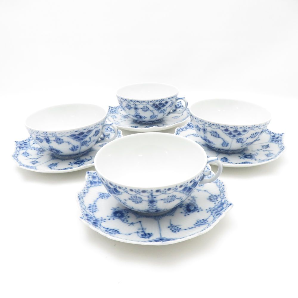 ROYAL COPENHAGEN ロイヤルコペンハーゲン ブルーフルーテッドフルレース 1130 ティーカップ＆ソーサー 4客 セット テーブルウェア SU13266F2