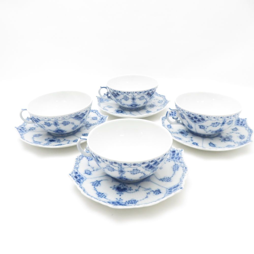 ROYAL COPENHAGEN ロイヤルコペンハーゲン ブルーフルーテッドフルレース 1130 ティーカップ＆ソーサー 4客 セット テーブルウェア SU13266F2