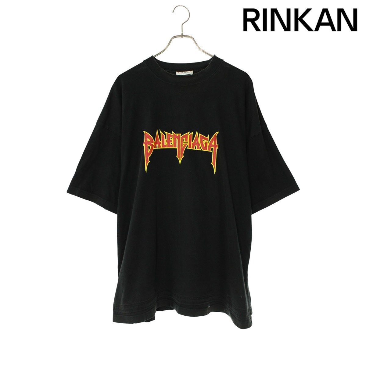 バレンシアガ 694576 TMV88 メタルロゴペンキクラッシュ加工Tシャツ