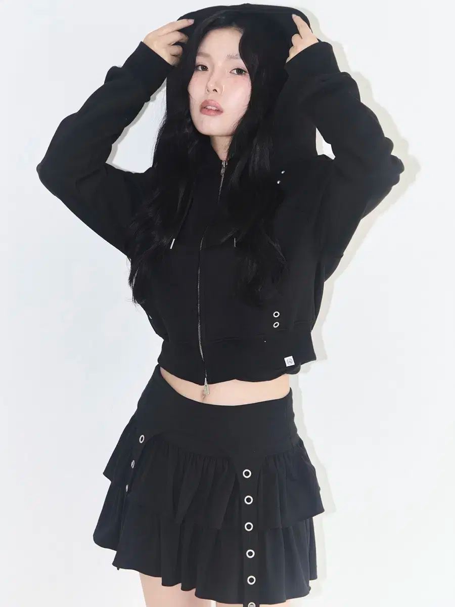 イッリゴー スタッズ フードジップアップ ティアード レイヤード リップ スカート セット