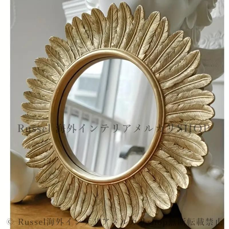 壁掛けミラー ウォールミラー ゴールド ひまわり 羽 韓国インテリア おしゃれ かわいい ウォールデコレーション アンティーク風 ヴィンテージ風 4-7 M1028-MAVE-1