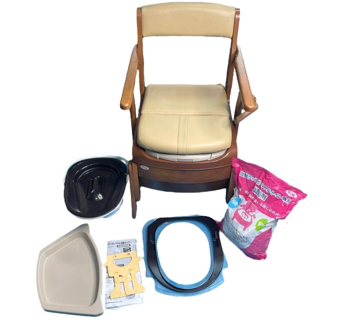 ● 動作 済み 安寿 家具調トイレセレクトR 自動ラップ 標準便座 凝固剤 付属品付き ポータブルトイレ