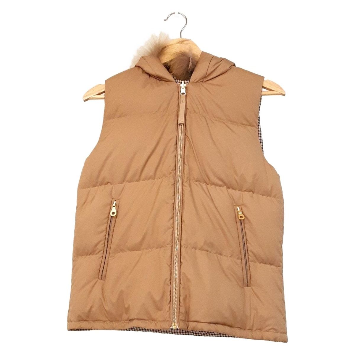 ブルーレーベルクレストブリッジ ダウンベスト サイズ38 M レディース - ブラウン×ボルドー×黒 リバーシブル|チェック柄|冬