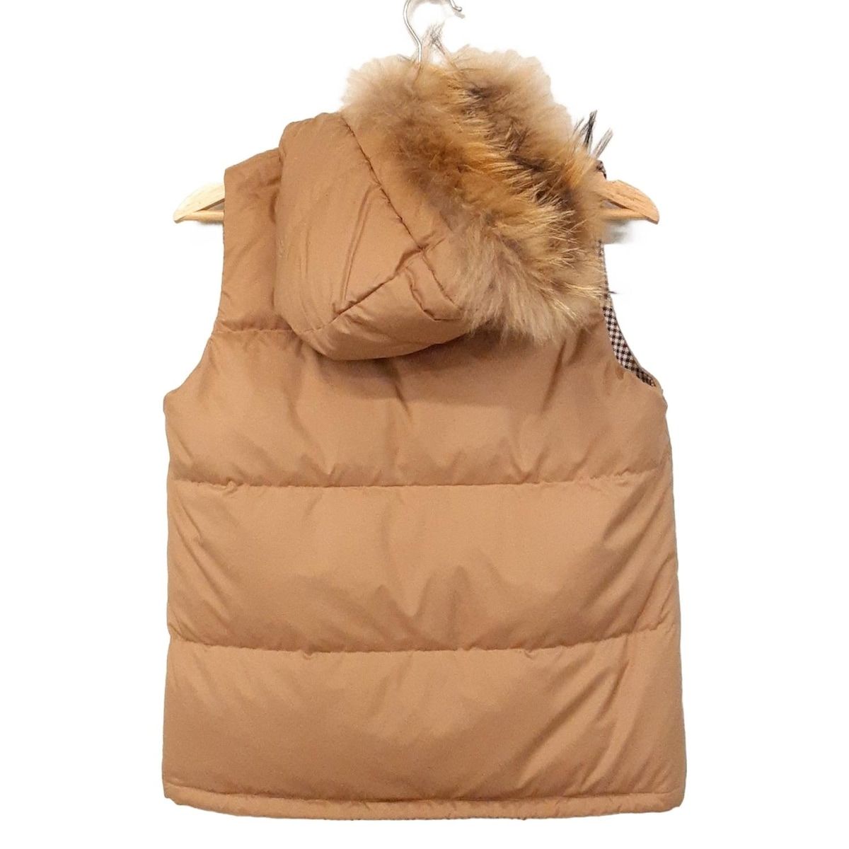 ブルーレーベルクレストブリッジ ダウンベスト サイズ38 M レディース - ブラウン×ボルドー×黒 リバーシブル チェック柄 冬