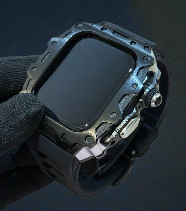 black 別注強化型ブラックバックルモデル アップルウォッチケース カスタム カバー 保護 46 アップルウォッチ series10 series11 ラバーバンド ベルト