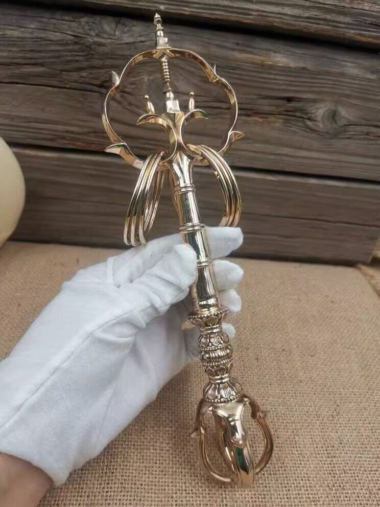 密教法具 寺院仏具 真言宗 錫杖 仏具 五鈷杵 仏教美術 銅製 磨き仕上げ 長さ23cm