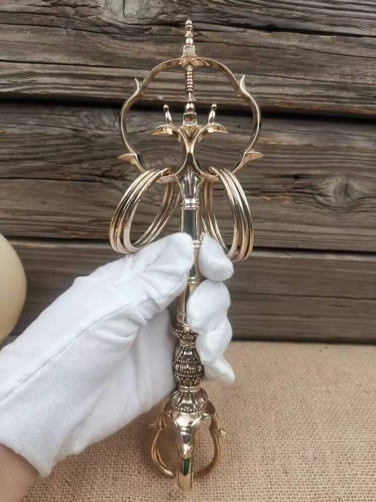 密教法具 寺院仏具 真言宗 錫杖 仏具 五鈷杵 仏教美術 銅製 磨き仕上げ 長さ23cm