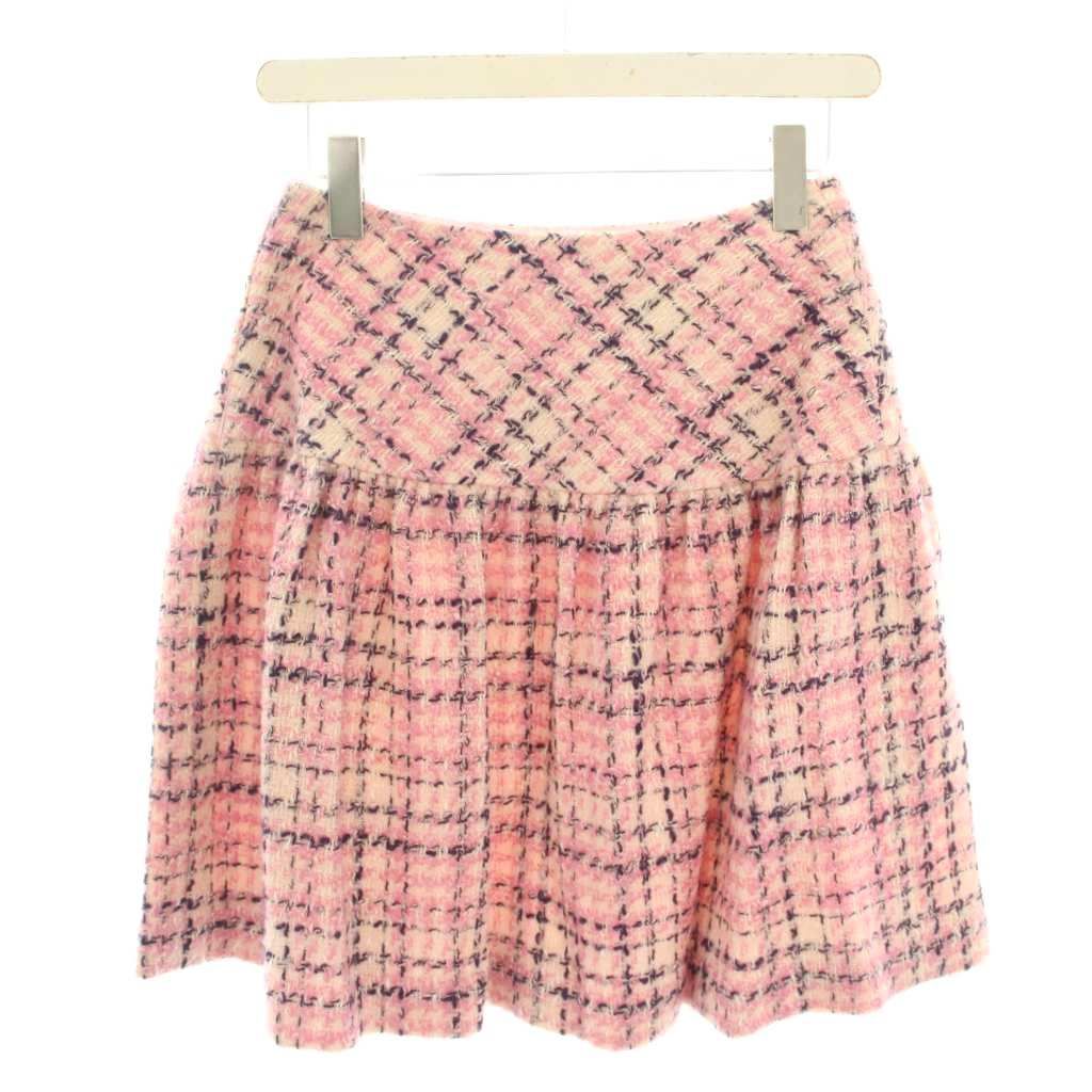  エムズグレイシー M S GRACY スーツ セットアップ 上下 ノー ジャケット スカート ひざ丈 フ フリンジ 38 ピンク 紫 パープル YT スカートスーツ上下 ビジネススーツ