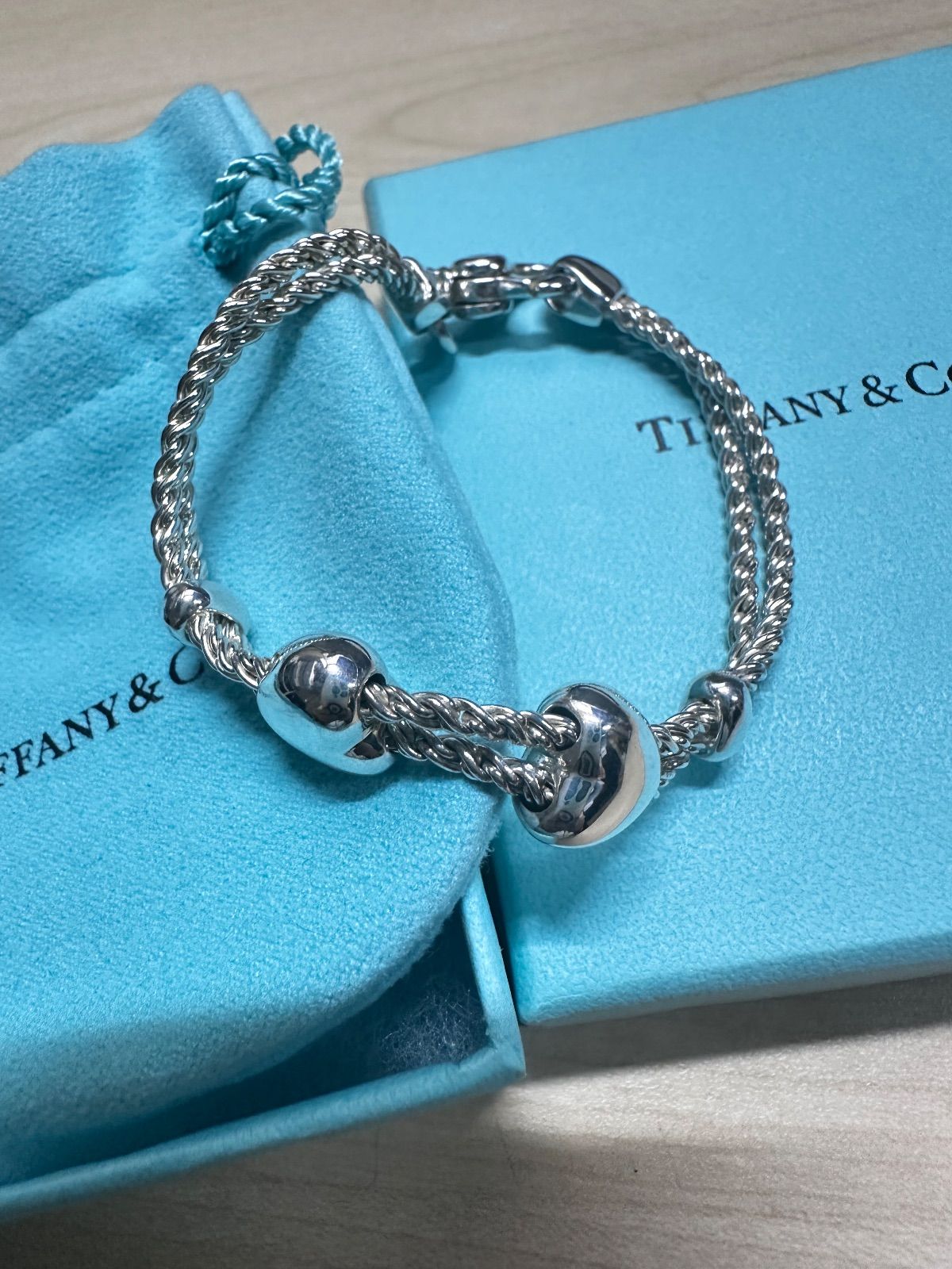 美品 TIFFANY 本物 ティファニー ダブルロープ ハートブレス シルバー