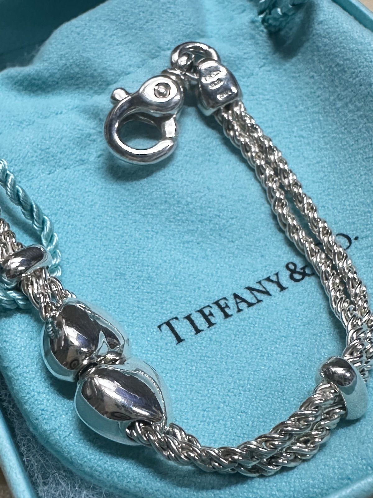 美品 TIFFANY 本物 ティファニー ダブルロープ ハートブレス シルバー