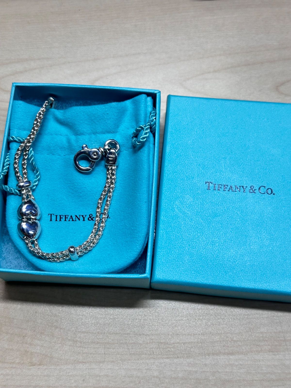 美品 TIFFANY 本物 ティファニー ダブルロープ ハートブレス シルバー