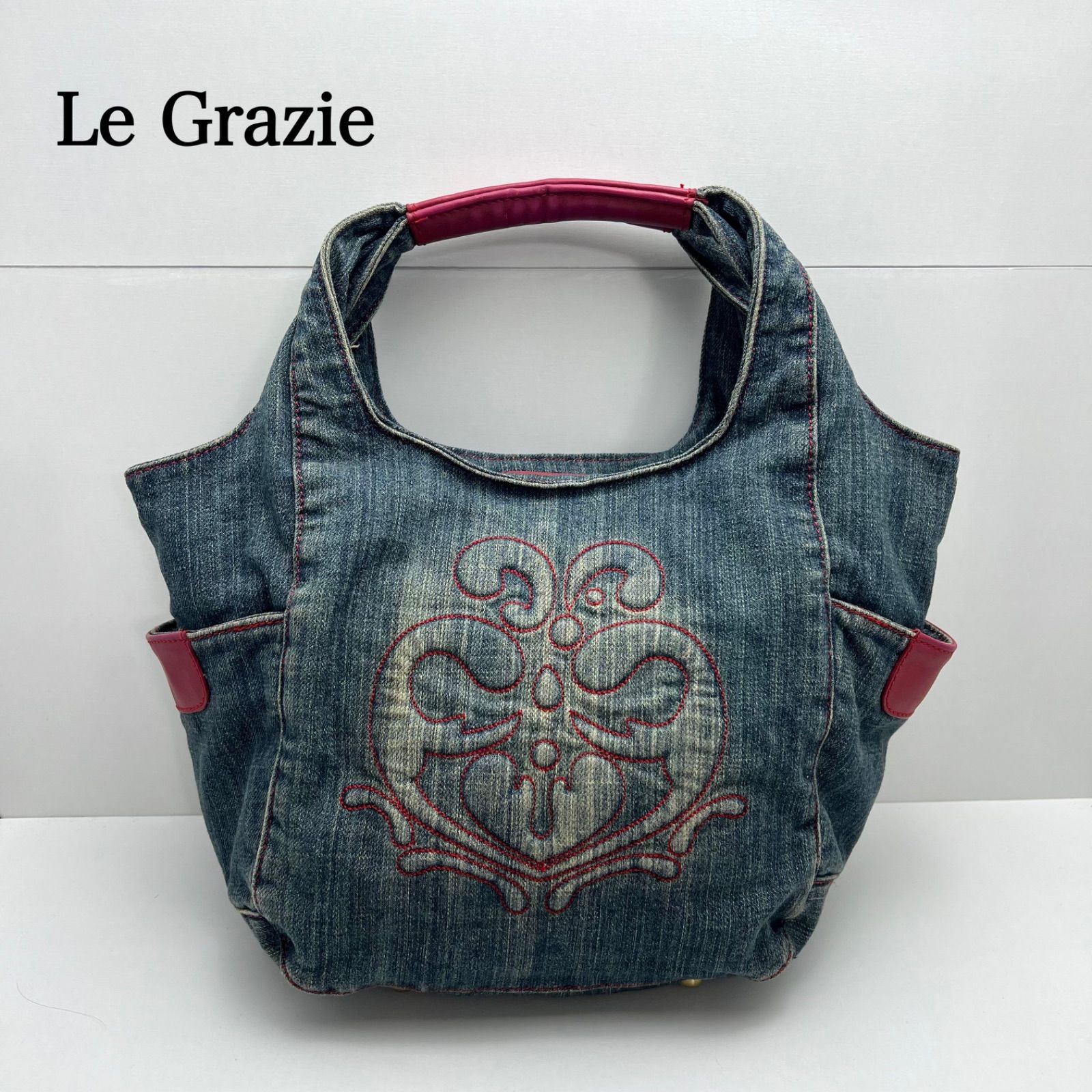 ラムレザー　バッグ　archive 00s y2k Le Grazie 00s y2k archive leather denim hand bag ルグラッチェ 刺繍