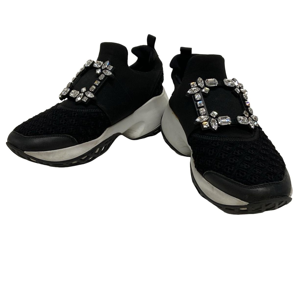 RogerVivier ロジェヴィヴィエ スリッポン 37 1 2 レディース - 黒 ビジュー インソール取外し可 メッシュ