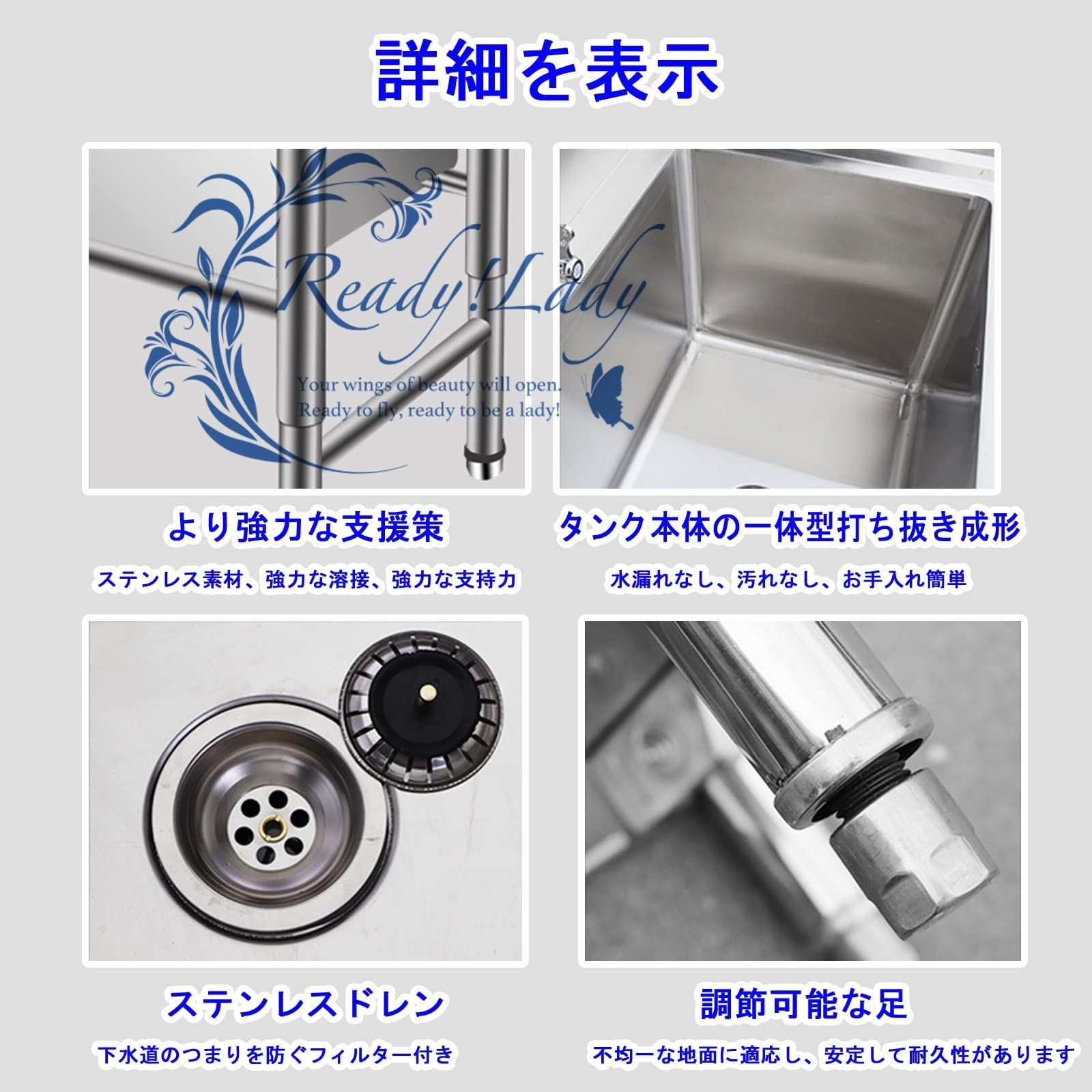 業務用ステンレスシンク単槽自立型ユーティリティシンク40CM深シンク屋外調理用大容量流し台工場 農園に適用 錆びず 清潔で簡単取付 カスタマイズ 特厚タイプ 100X70X80CM 201 WWW_SKLAD-KIRPICHA_RU