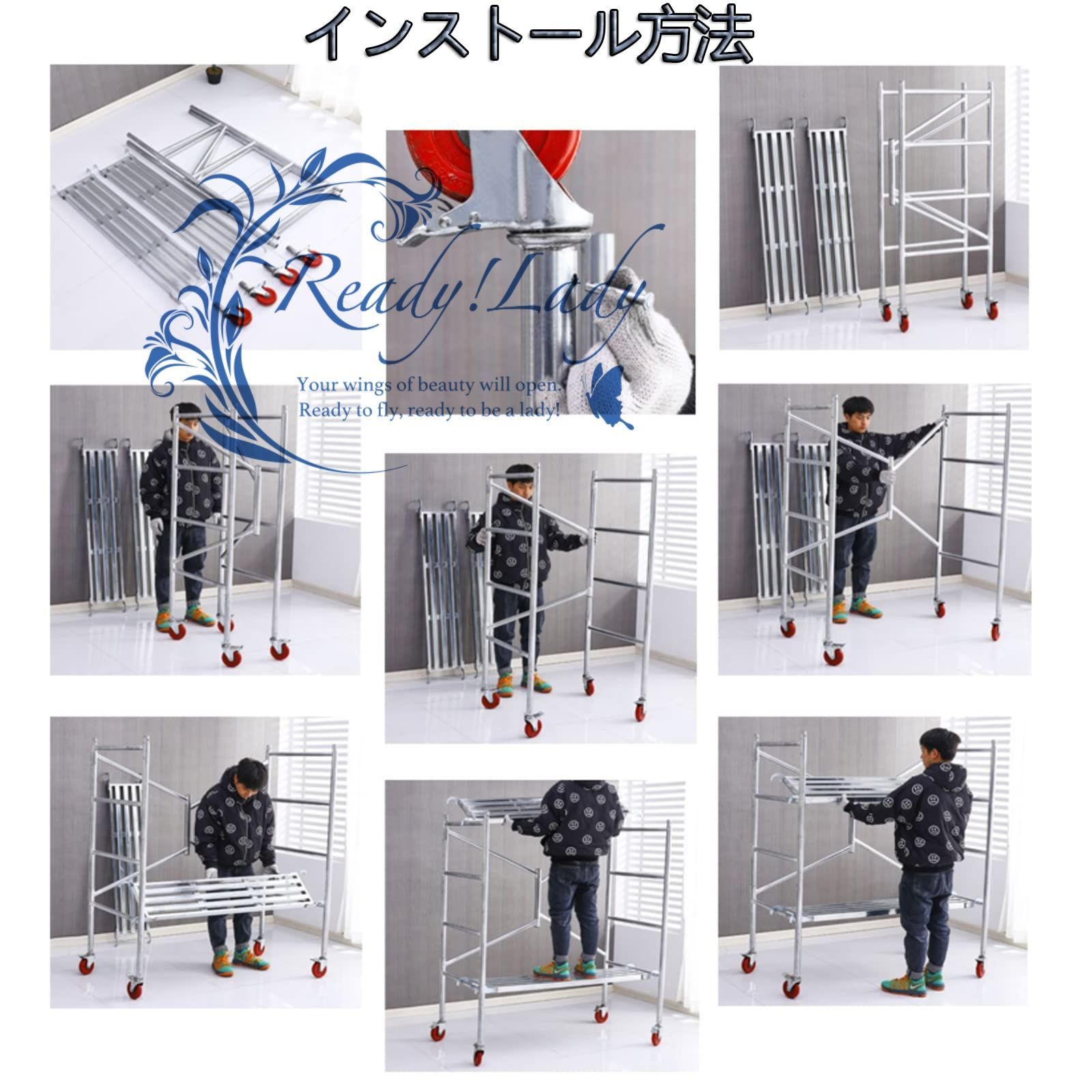 100％品質保証！ 足場 高作業台 折りたたみ式作業台 折りたたみ式足場作業台 足場工具 足場作業台 車輪付き 360度回転 ブレーキホイール 折りたたみ式 移動式足場 階段作業台 折りたたみ式足場 移動式 ポータブル作業台 足場 高い3.15m 成熟した