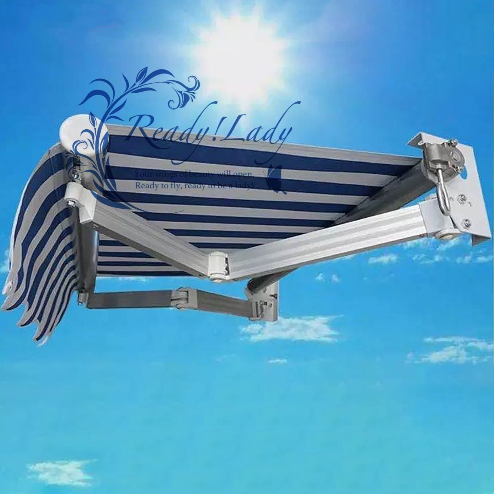 テラスの日よけ オーニング オーニング 格納式オーニング ガーデンオーニング ガーデンウィンドウオーニング 格納式キャノピー 屋外用遮光アルミニウム合金サンシェード 手動格納式オーニング 折りたたみ式手動格納式電動格納式オーニング 5x2m Blue