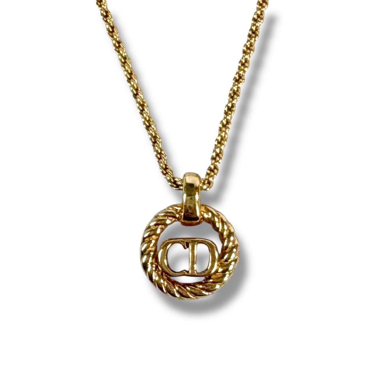 クリスチャンディオール Christian Dior CD サークルロゴ ネックレス ゴールド金具 ワンポイント トップ付き