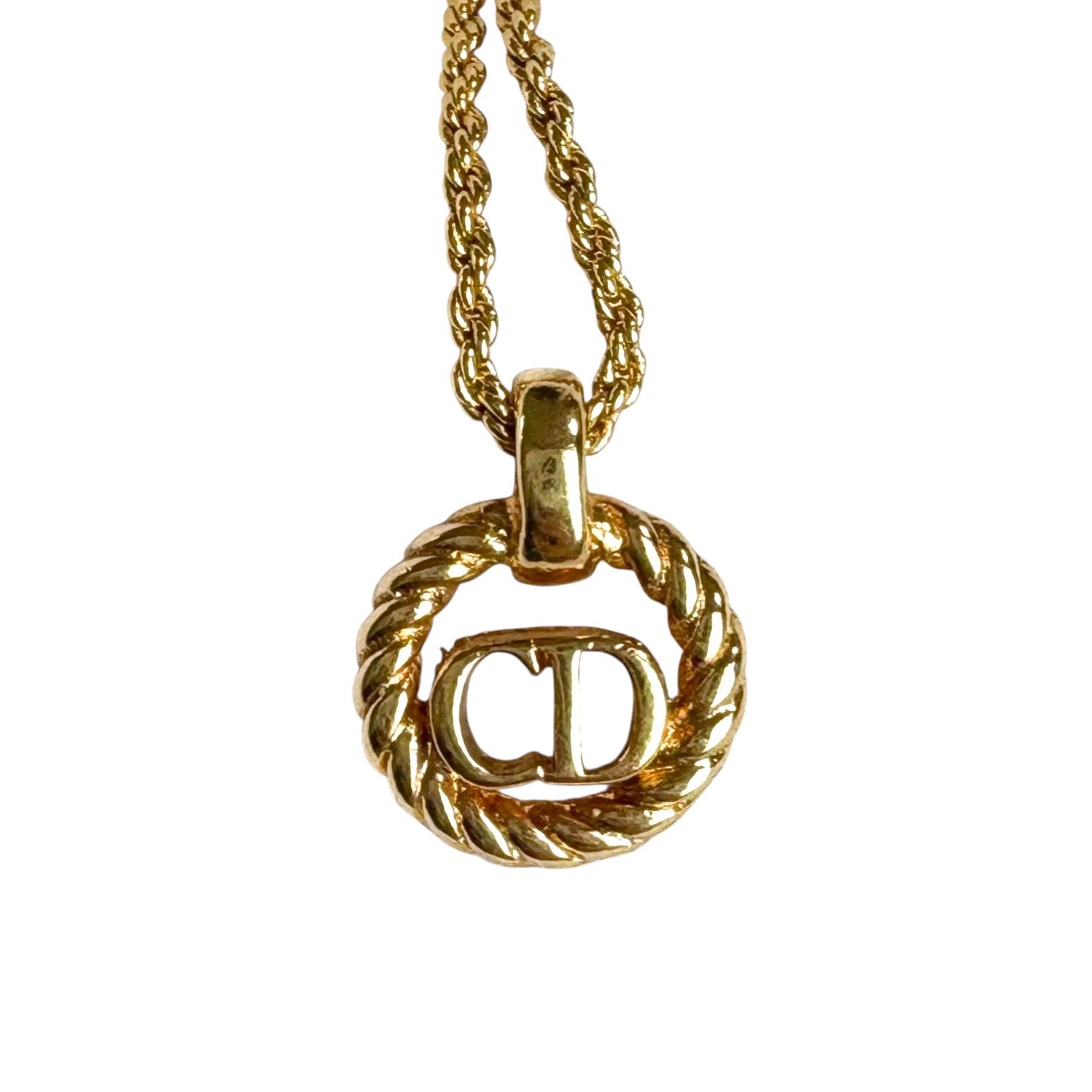 クリスチャンディオール Christian Dior CD サークルロゴ ネックレス ゴールド金具 ワンポイント トップ付き