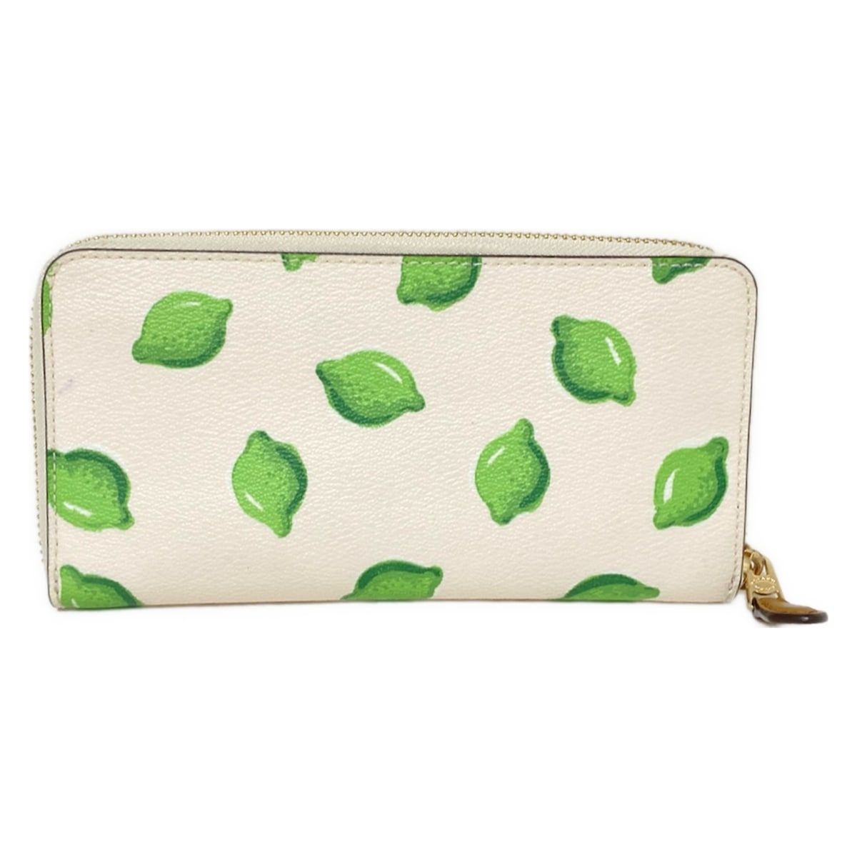 COACH コーチ 長財布 アコーディオン ジップ アラウンド 3112 白×ライトグリーン レザー