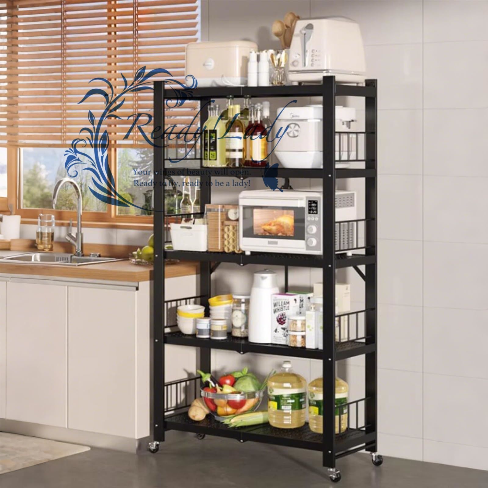 折り畳みラック 折りたたみラック 3 4 5段 棚 広げるだけで使える スチール棚 頑丈 メタルシェルフ リビング ワイヤー シェルフラック おしゃれ 食器庫 家庭倉庫 キッチン 室内寝室収納 業務用 72x37x77cm MARWIL-DEMENAGEMENTS_CH