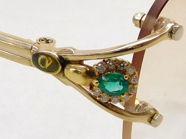 3F CRESCENT VERT クレサンベール ■ CV-51 K18Dec 一部18金ゴールド メガネ 眼鏡 フレーム ダイヤ×合成エメラルド□ 7J7L 3F CRESCENT VERT クレサンベール □ CV-51 K18Dec 一部18金ゴールド