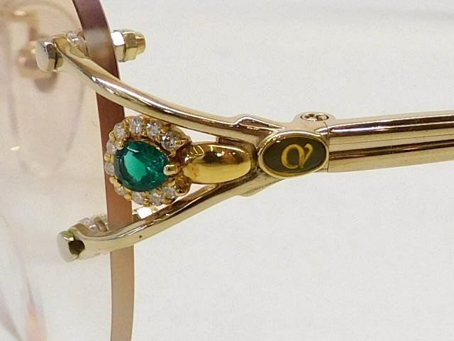 3F CRESCENT VERT クレサンベール ■ CV-51 K18Dec 一部18金ゴールド メガネ 眼鏡 フレーム ダイヤ×合成エメラルド□ 7J7L 3F CRESCENT VERT クレサンベール □ CV-51 K18Dec 一部18金ゴールド