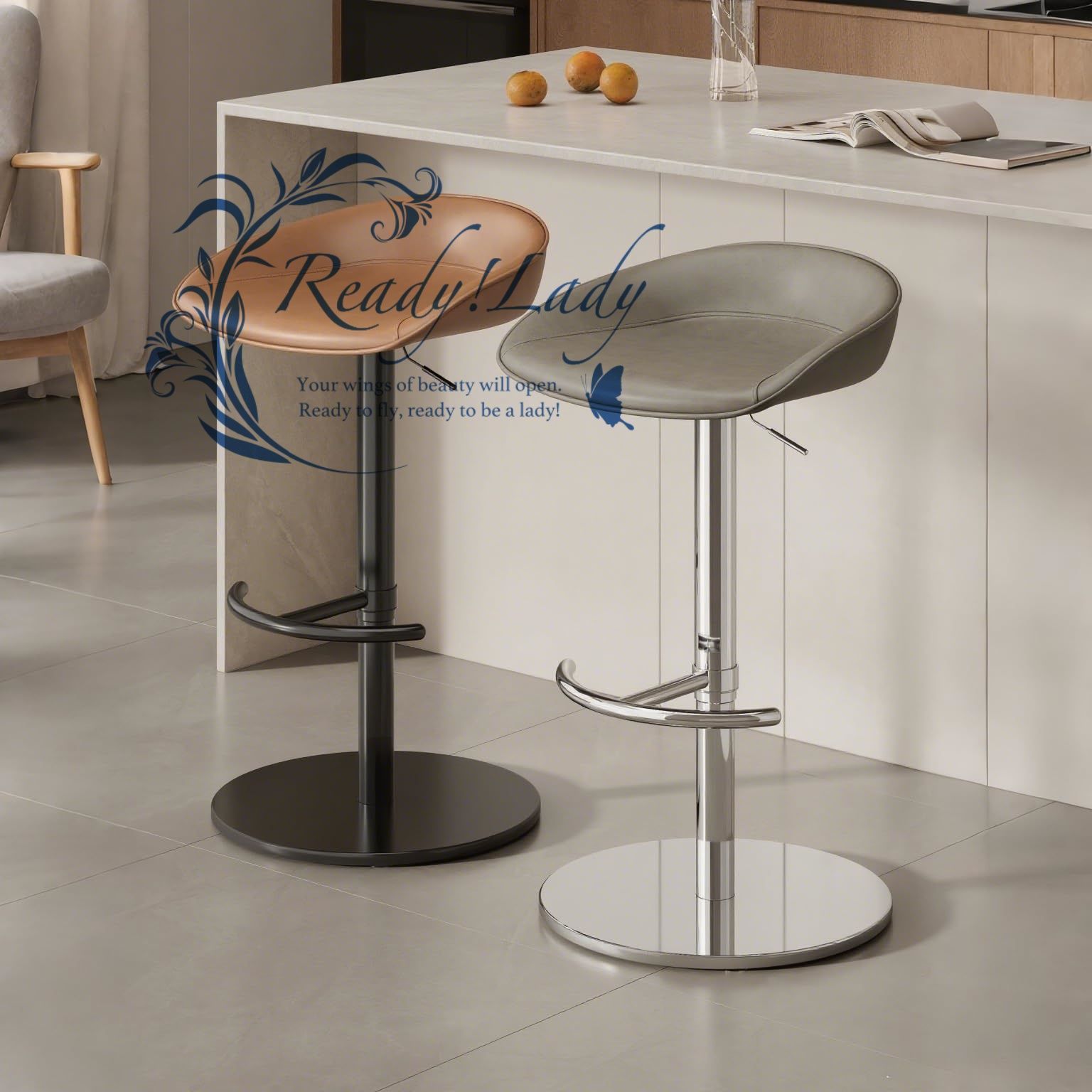 金属フレーム付きカウンターチェア