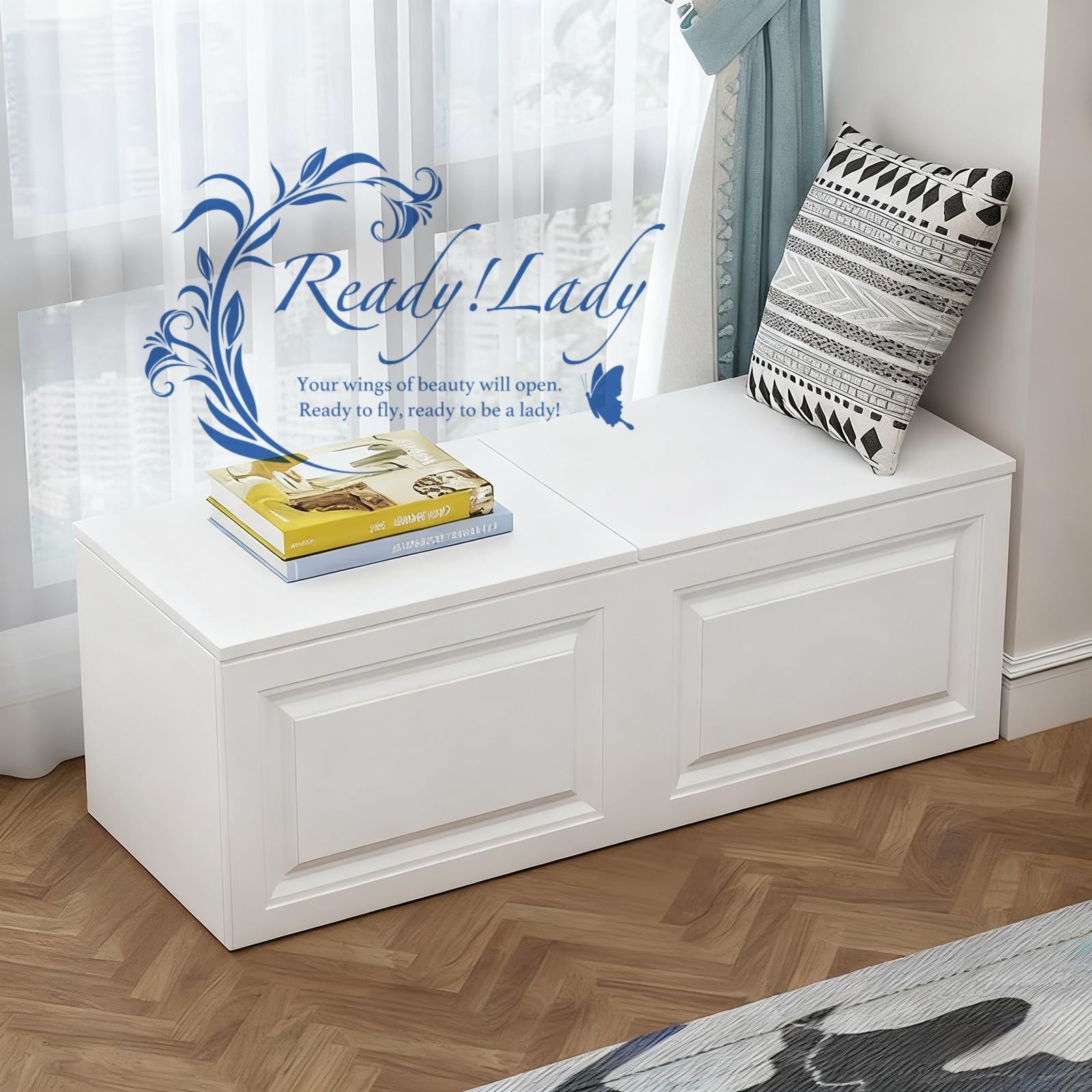 玄関ベンチ 収納ベンチ 収納ボックス バルコニーキャビネット 130|140|150|160x40x40cm 大容量 多機能 フリップ出窓キャビネット 簡単組立 省スペース ウォームホワイト 80x60cm