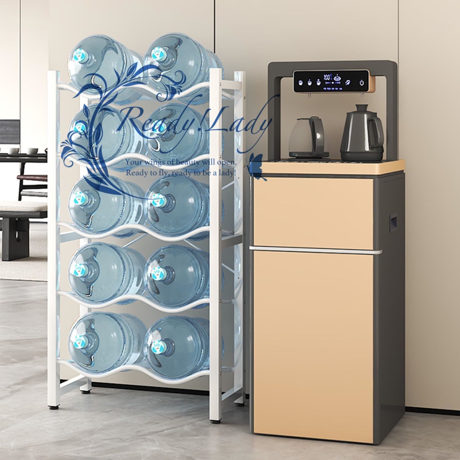 ウォータークーラージャグラック ホルダー ウォーターボトル収納ラック 6 8 10本収納タイプ ウォーターサーバー スタンド 3 4 5層 バケツ収納棚 縦置き型 取り外し 多層棚 ウォーターサーバー用 ボトルラック ホワイト 61x33x138cm