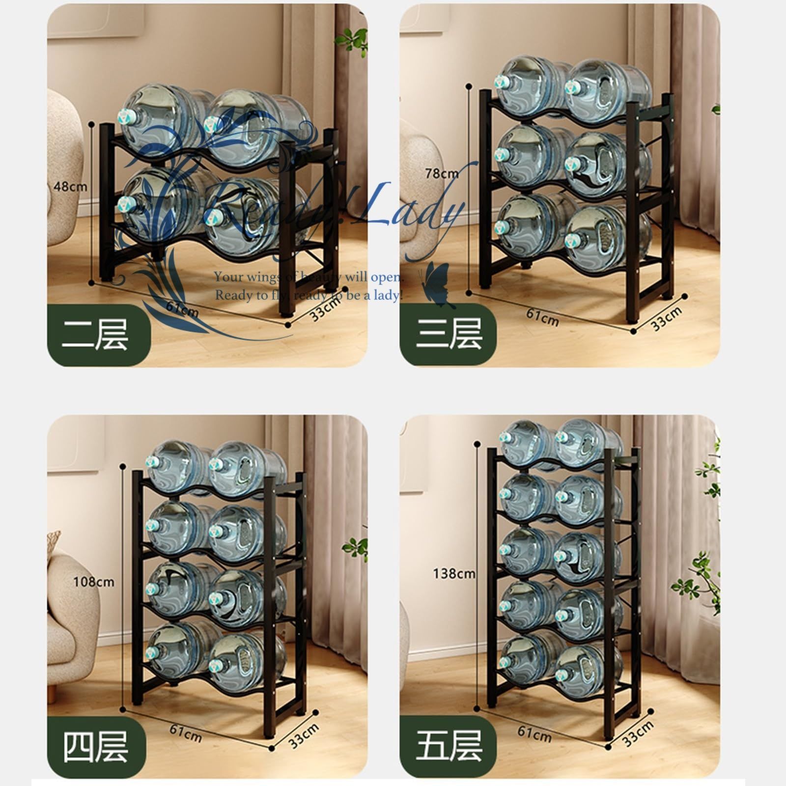 ウォータークーラージャグラック ホルダー ウォーターボトル収納ラック 6 8 10本収納タイプ ウォーターサーバー スタンド 3 4 5層 バケツ収納棚 縦置き型 取り外し 多層棚 ウォーターサーバー用 ボトルラック ホワイト 61x33x138cm MARWIL-DEMENAGEMENTS_CH