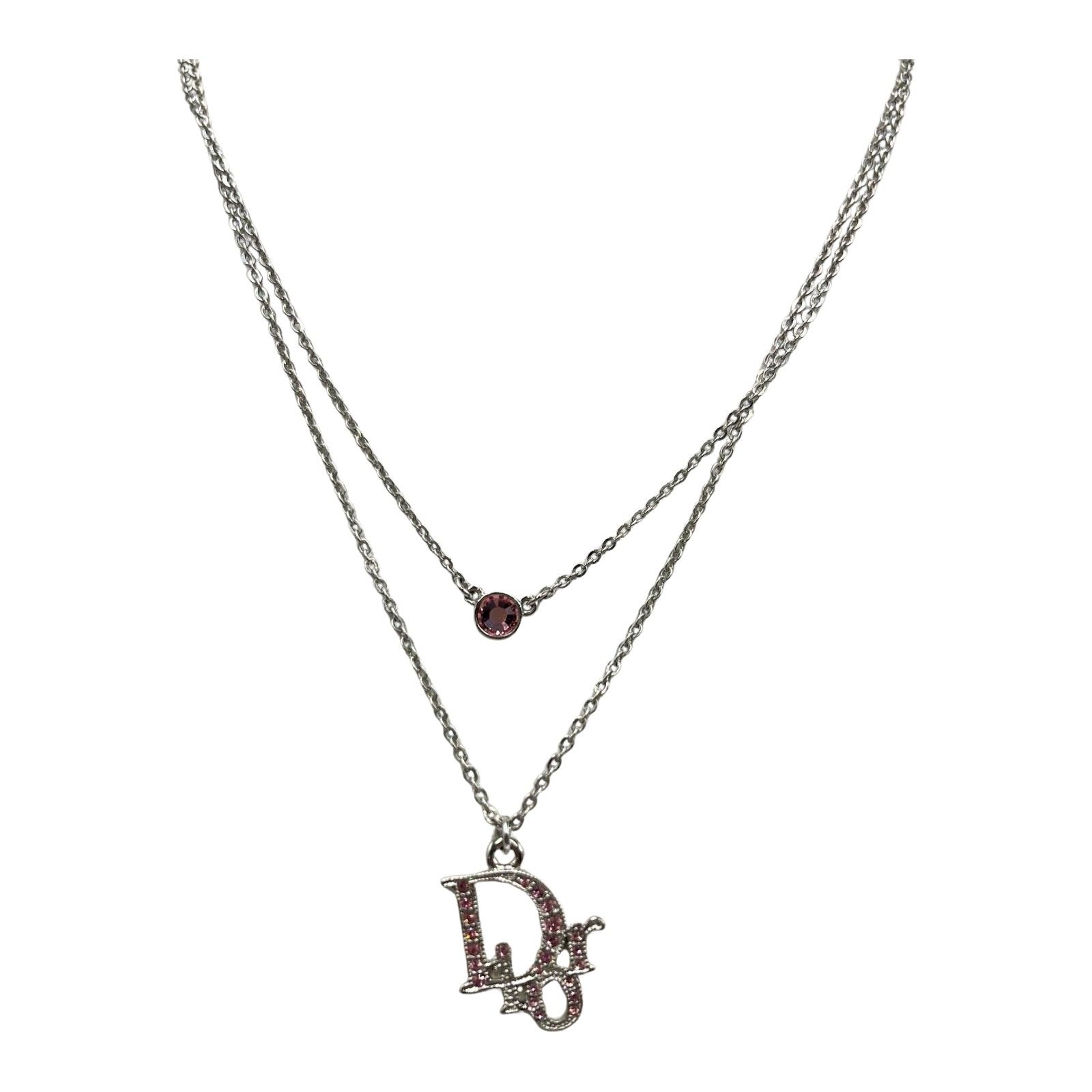 ディオール Dior ネックレス ラインストーン ピンク レディース