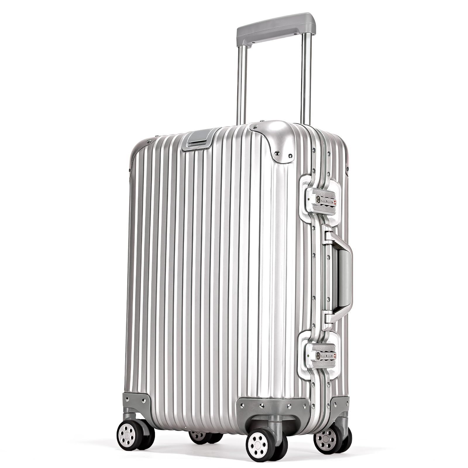 数量 Airmood スーツケース オールアルミ合金 キャリーケース 機内持ち込み キャリーバッグ 大型 軽量 耐衝撃 TSAロック 静音 ダブルキャスター 出張 ビジネス 旅行 修学用 シルバー mサイズ 4-7泊 65L