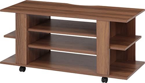 商品 不二貿易 TVボード テレビ台 32型対応 幅100×奥行39.5×高さ48.5cm ミディアムブラウン オープンラック キャスター付き ルーク 97347