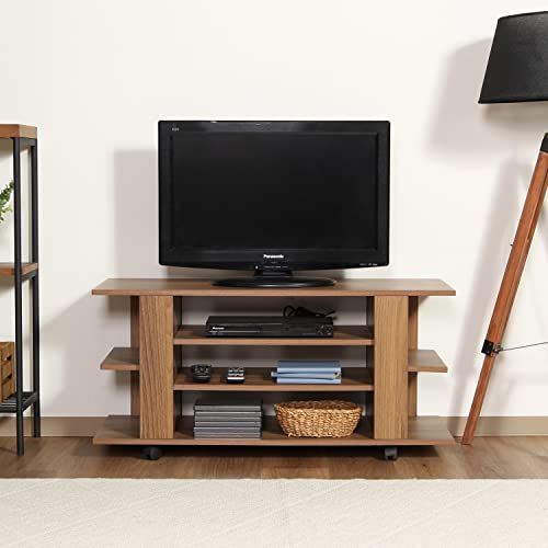 商品 不二貿易 TVボード テレビ台 32型対応 幅100×奥行39.5×高さ48.5cm ミディアムブラウン オープンラック キャスター付き ルーク 97347