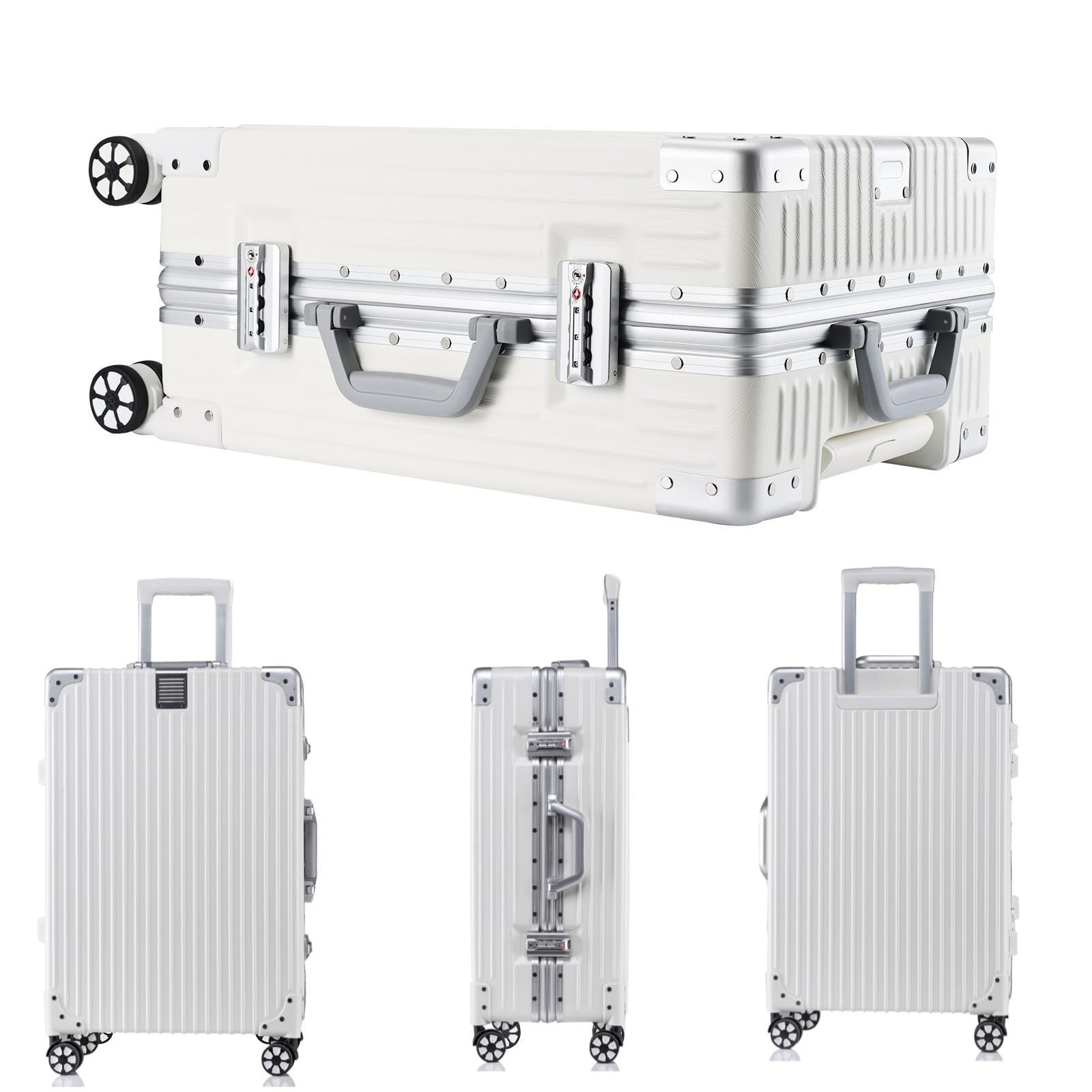  Yuweijie スーツケース アルミフレーム キャリー ケース機内持ち込み 預け入れスーツケース 大型トロリーケース 軽量キャリーバッグ 静音ダブルキャスター 耐衝撃 旅行 ビジネス 出張 tsaロック付 保護カバー付き ホワイト Mサイズ2 その他 旅行かばん 小分けバッグ
