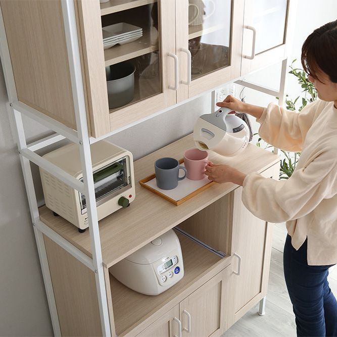 ナチュラル 大容量 食器棚 幅93.5cm キッチンボード キッチン収納 レンジ台 レンジボード コンセント 作業台 TALLINNNEXPO_COM