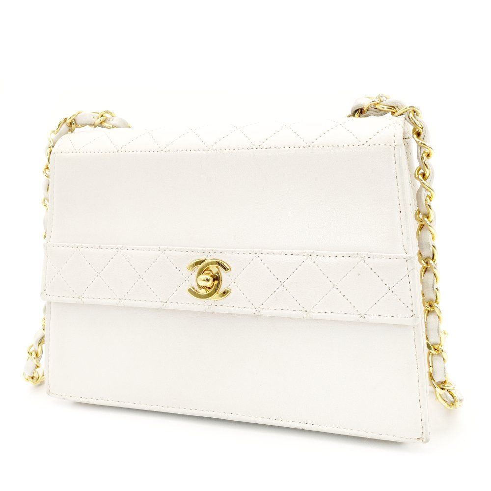 シャネル CHANEL マトラッセ チェーン ショルダー バッグ ホワイト ゴールド金具 ラムスキン レザー クロスボディ 7-10-203 DECORATOM_COM_BR