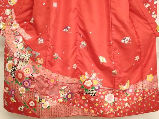 平和屋着物[]七五三 女の子 7歳 祝着 四つ身 長襦袢セット 御所車花文