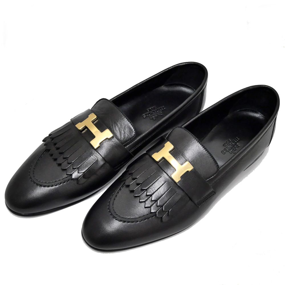 名東】エルメス モカシン ロワイヤル ローファー ブラック ゴールド